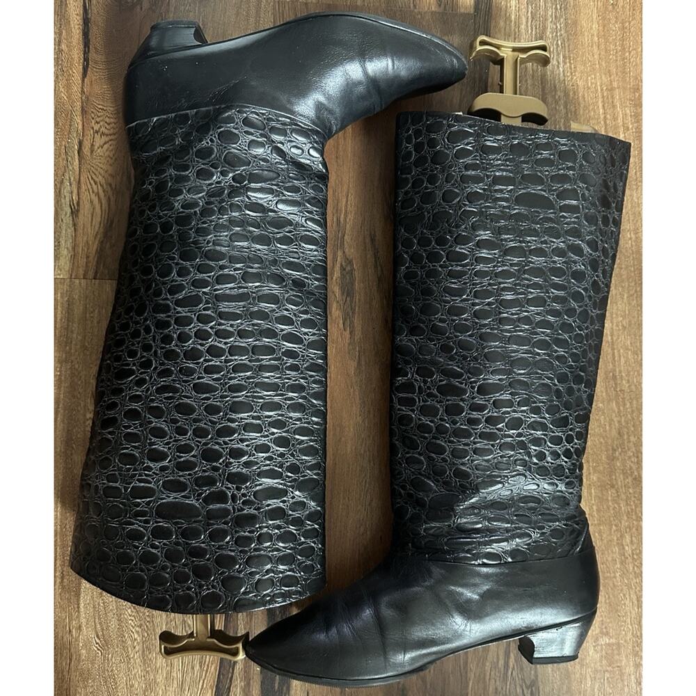 Cat's Paw Boot Handmade Black Embroidered 10 W GATOR GUC Kitten Heel Slouch